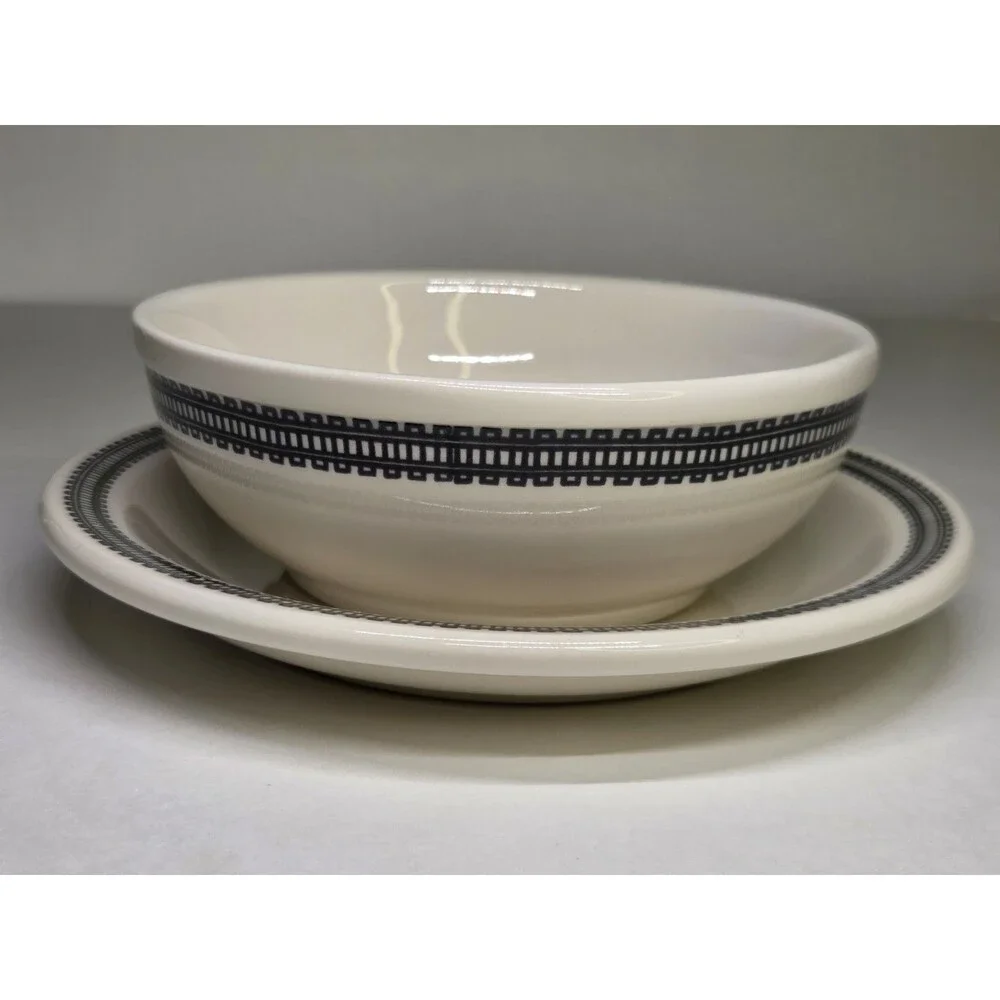 Homer Laughlin Fishs Eddy Hamburger Chu Chu Train Pattern Plate & Bowl Rare Set